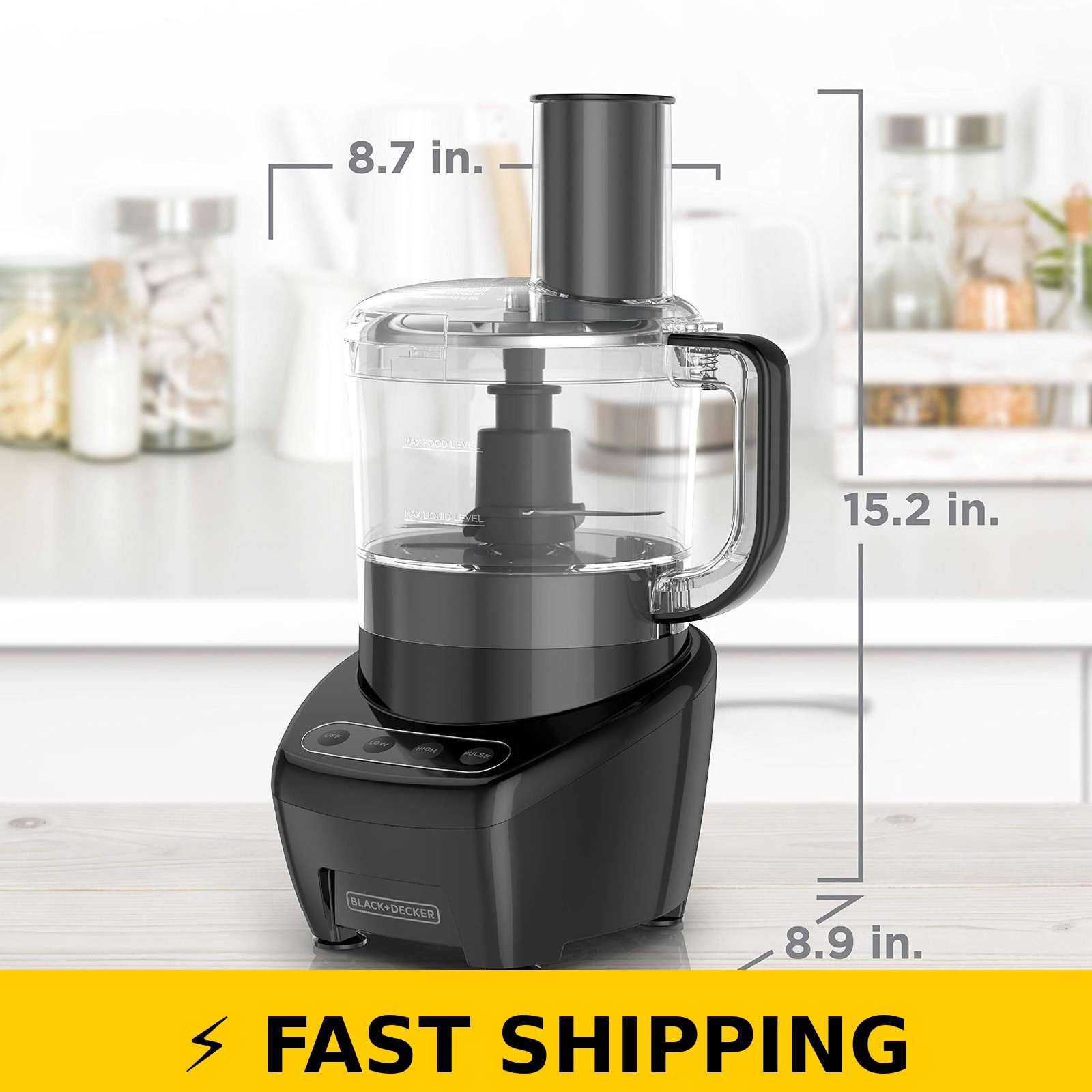 BLACK+DECKER 8-Cup Food Processor – Stainless Steel S-Blade, Touchpad Black