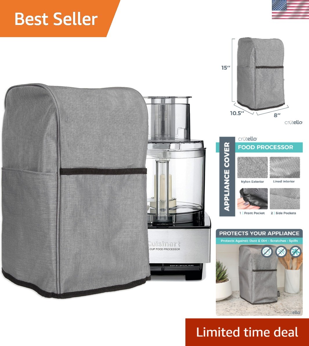 Food Processor Cover with Storage Pockets for Large Custom 11-14 Cup Processo…