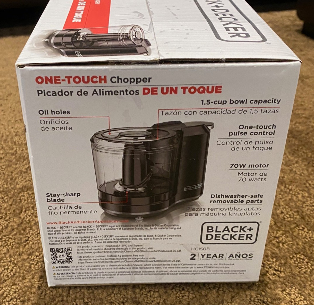 BLACK+DECKER 1.5 Cup Electric Food Chopper HC150B One Touch Pulse 70W Motor NIB
