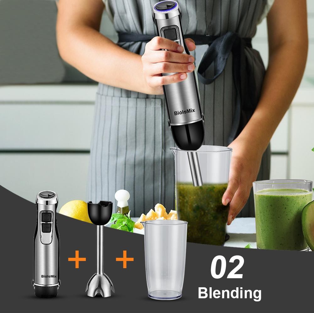 BioloMix 4 in 1 High Power 1200W Immersion Hand Stick Blender Mixer Includes Cho