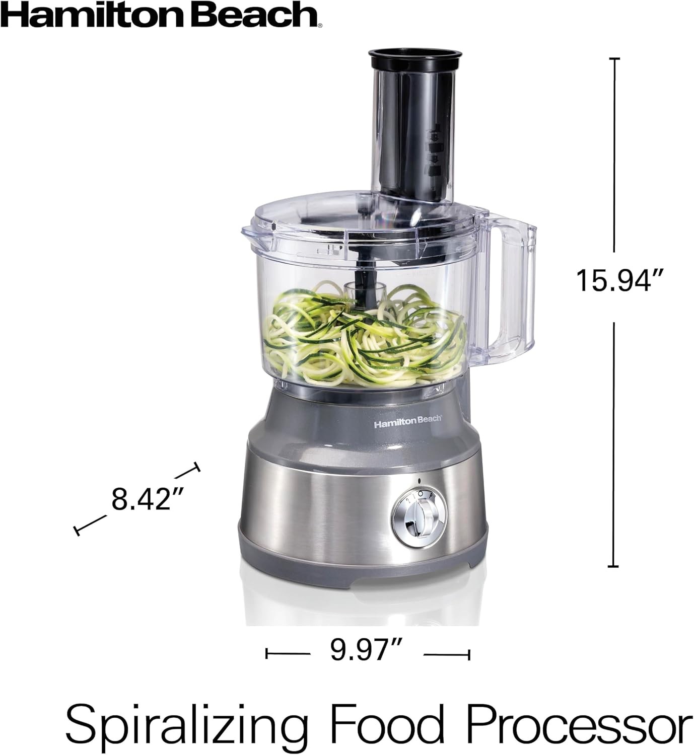 Hamilton Beach 10-Cup Food Processor & Veggie Chopper, Spiralizer, Grey