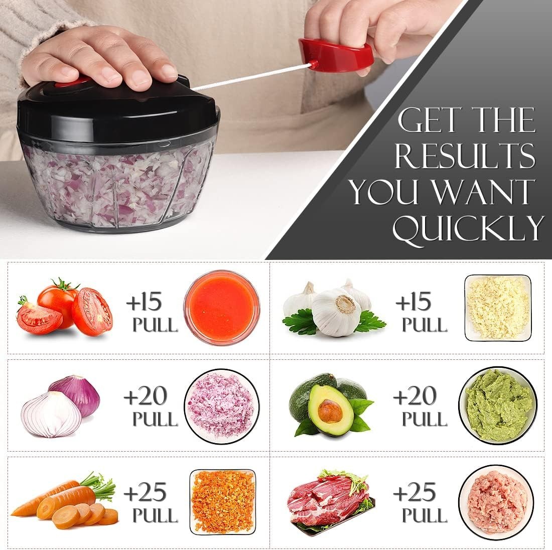 Durable Hand Pull String Food Processor – 500ml Vegetable & Garlic Chopper