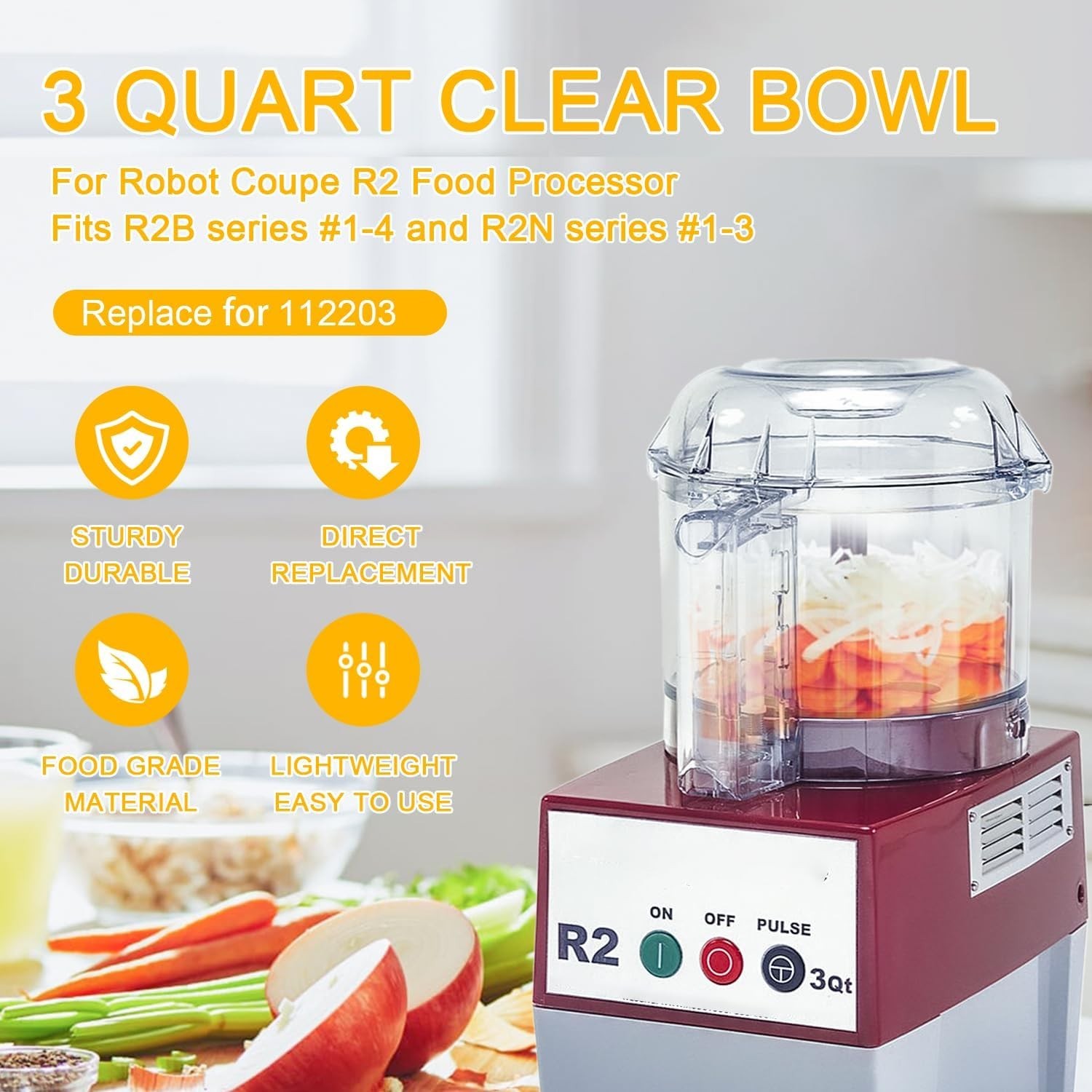 3QT Clear Bowl 112203 Replacement for Robot Coupe R2 R2B R2N Food Processor