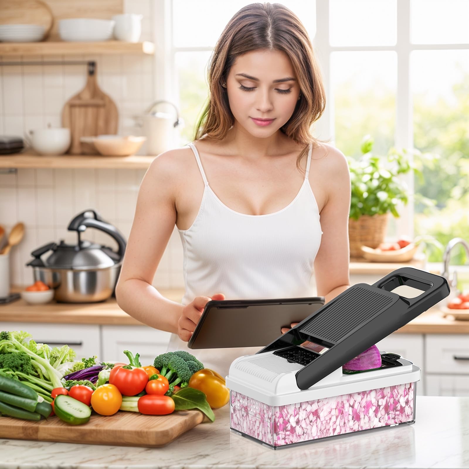 StoreHappily 12-in-1 Vegetable Chopper, 7 Blades Veggie Chopper Large, Black