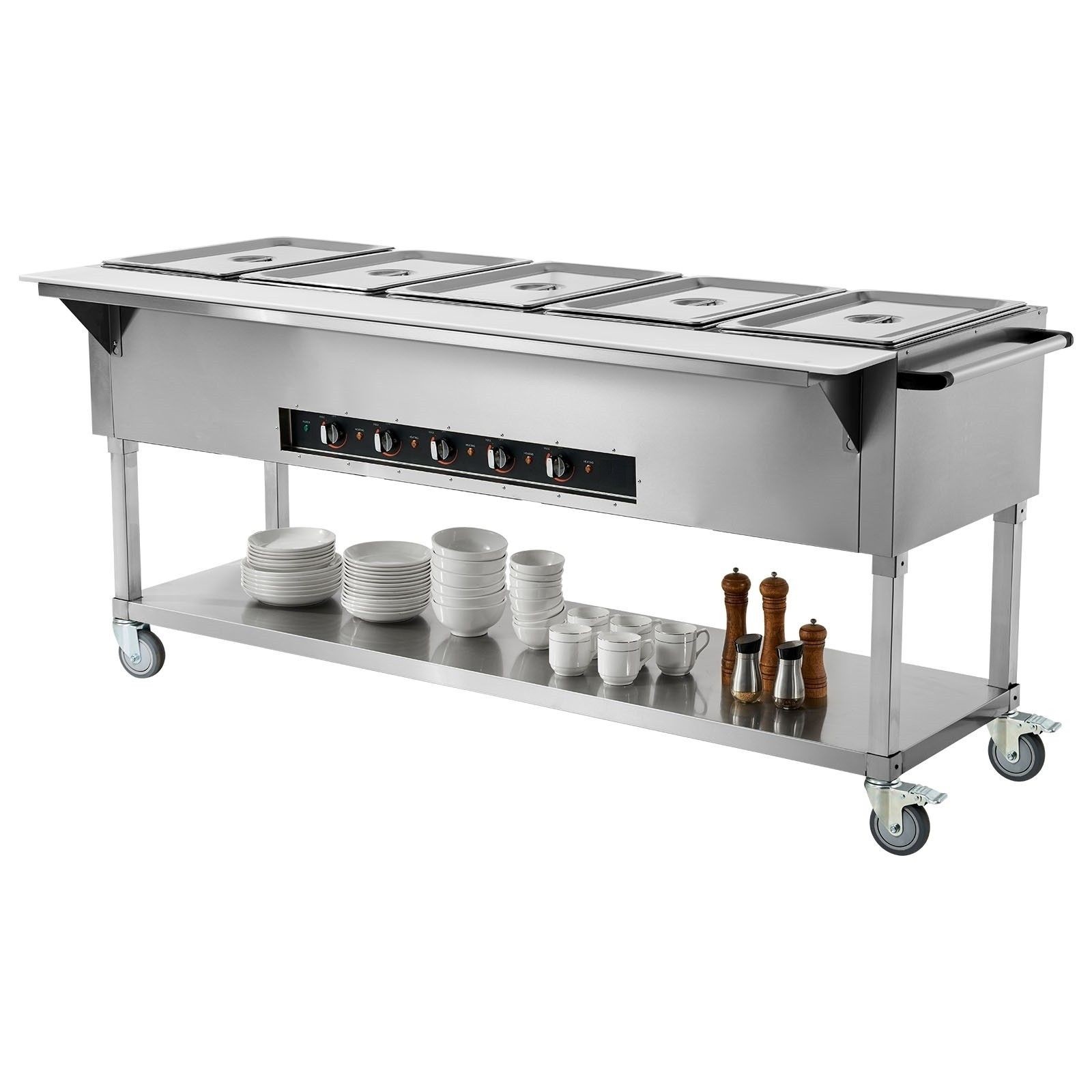 5-Pan 20.6QT Food Warmer 3750W 4Wheels 2Lock