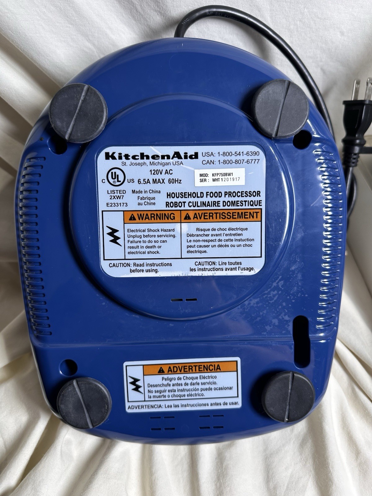 KitchenAid Food Processor KFP750BW1 Blue w/ Slicing Shredding Discs Accessories