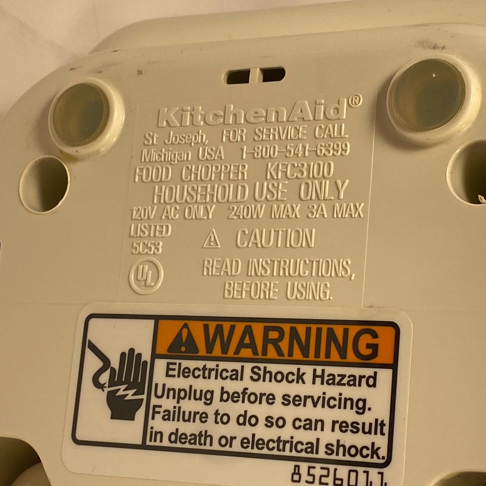 Kitchen Aid Chefs Chopper Base Motor Only Tested Working KFC3100