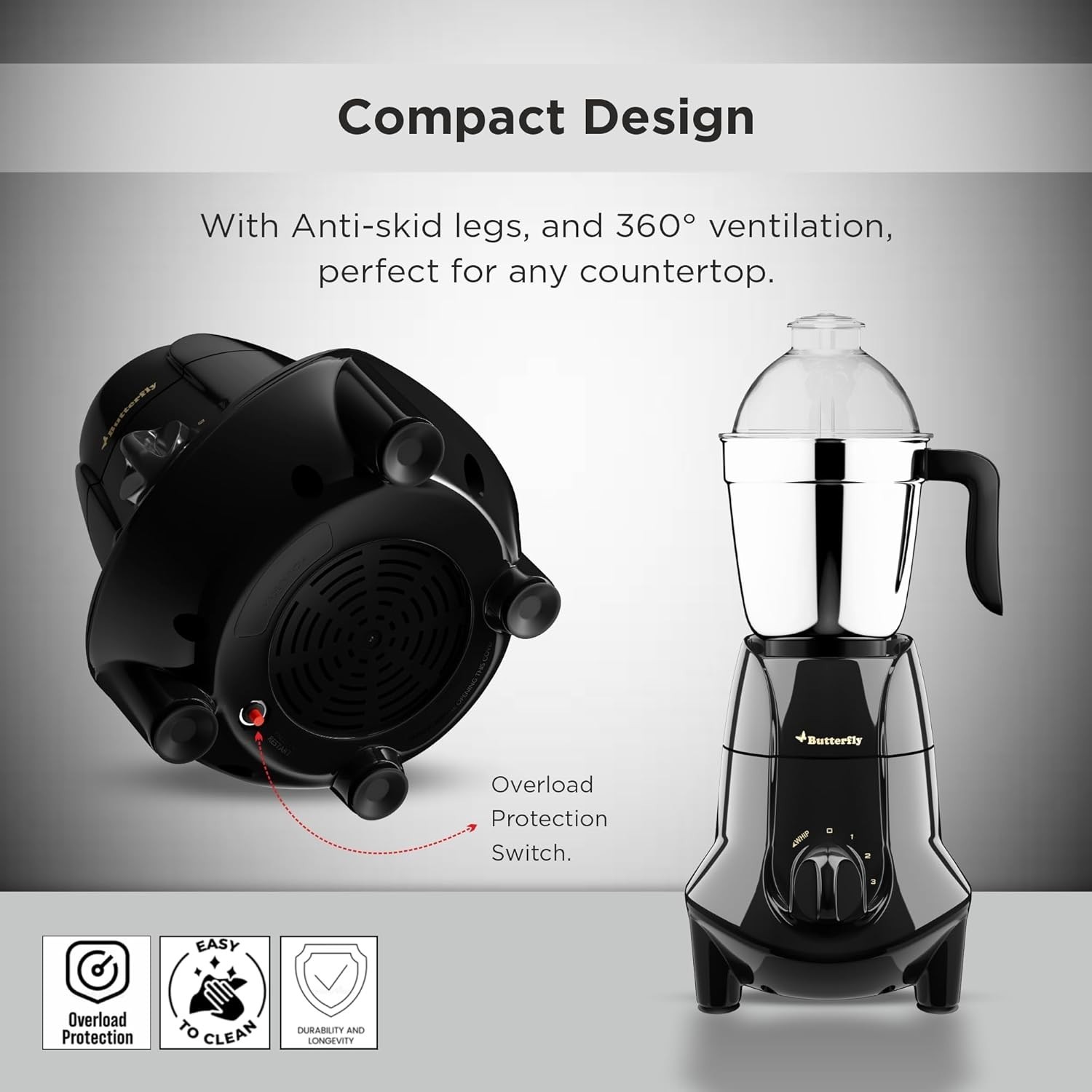 Butterfly Jet Elite Plus Mixer Grinder, 750W, 5 Jars, Grey