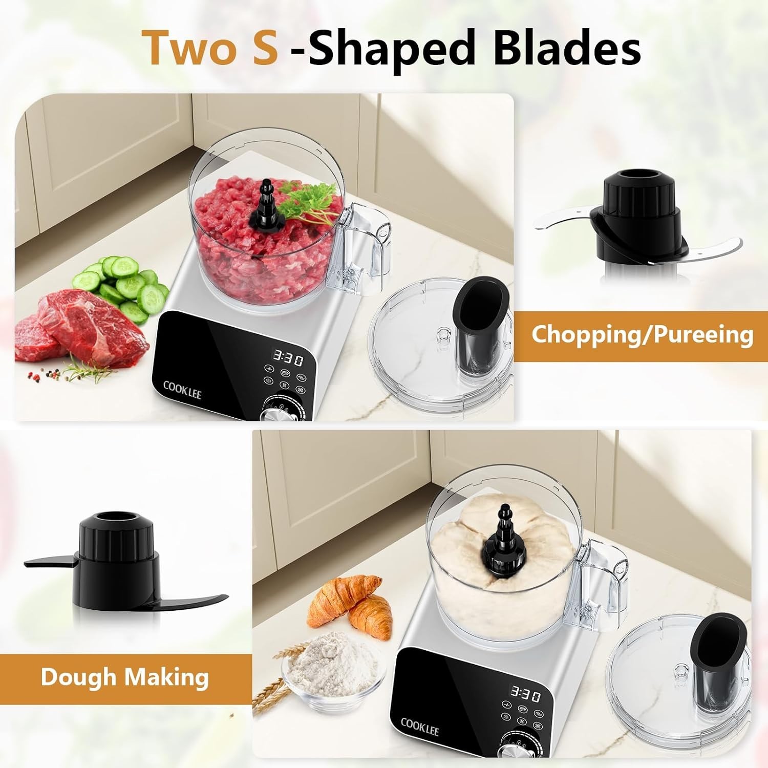 12-Cup Electric Food Processor: 600 Watts with Safety Lock & Touchpad Controls