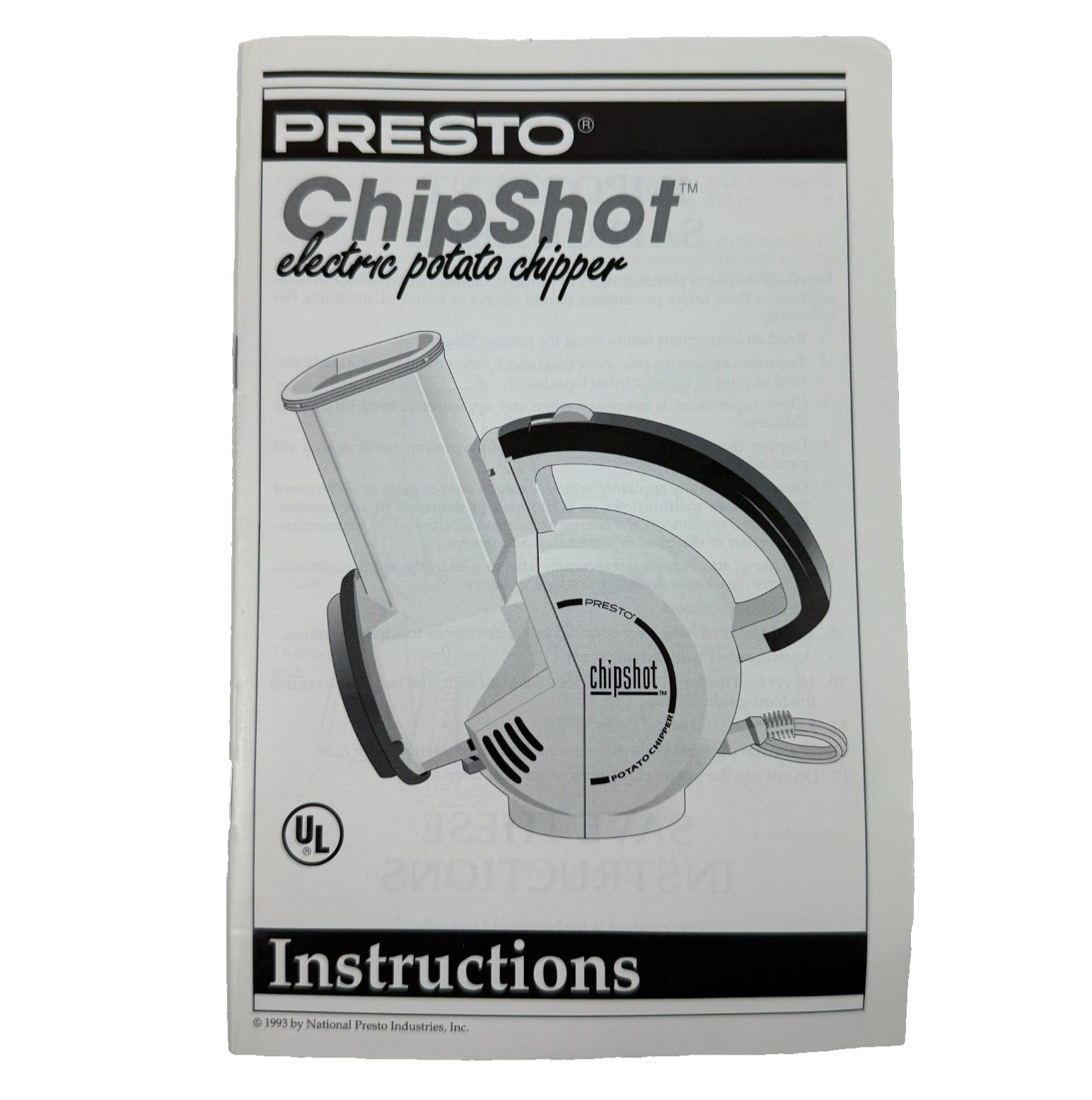 Presto Chip Shot Electric Potato Chipper Slicer Lite No Fat Chip Maker VTG 94