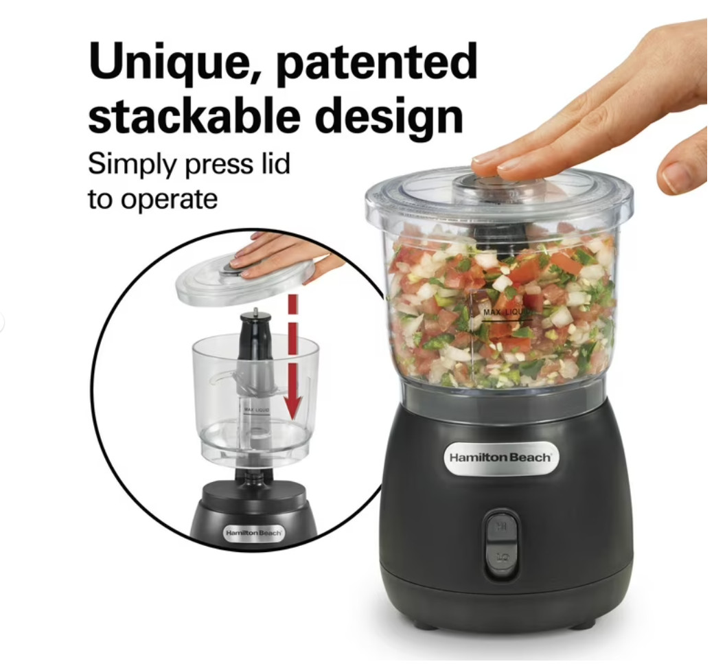 Hamilton Beach Food Chopper, 3 Cup, Stack & Press, 2 Speed, Mini Food Processor