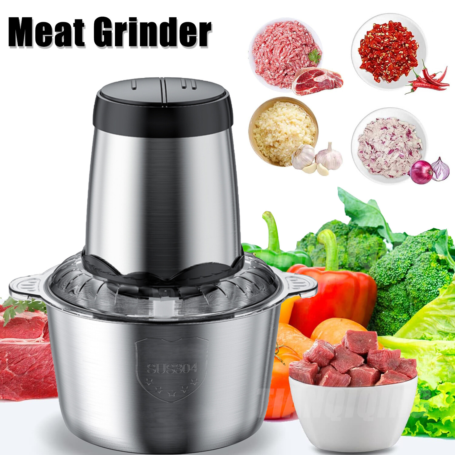 2L Electric Food Chopper Electric Stainless Steel Processor Meat Grinder Mixer