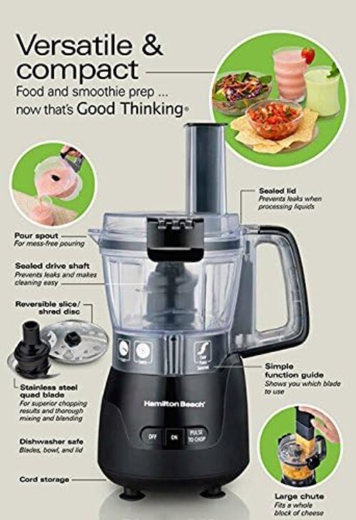 Versatile & Compact 4-Cup Food Processor – Slicing, Shredding, Puree – 250 Watts