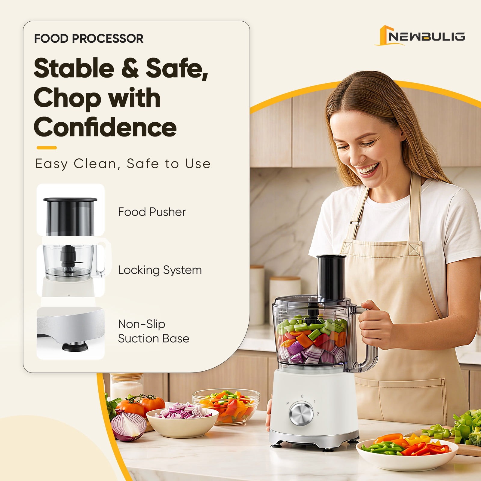 12-Cup Food Processor Vegetable Chopper Stack Design 450W Stainless Steel Blades