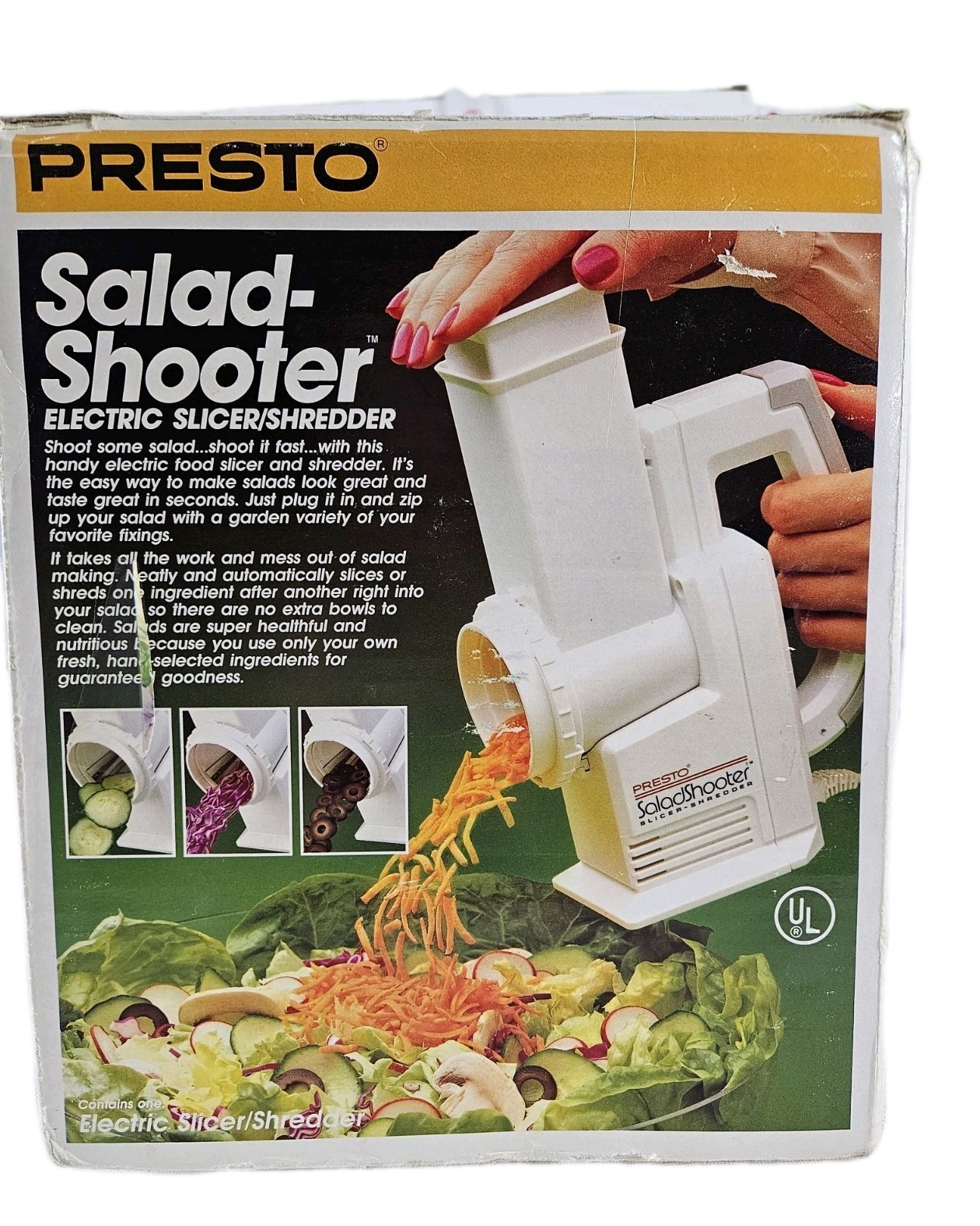Vtg Presto Salad Shooter Electric Food Slicer Shredder Tested Cleaned Box Manual