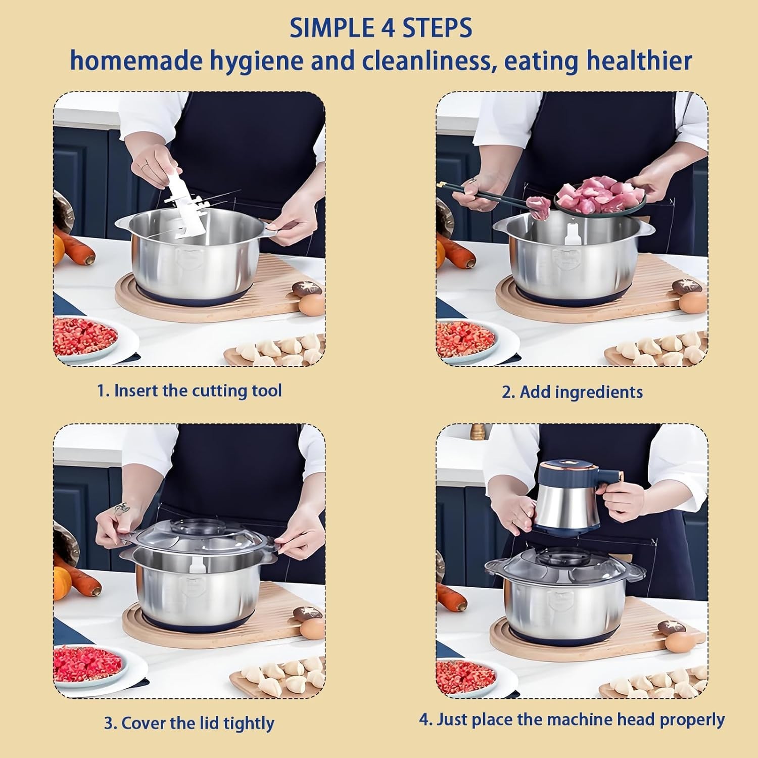 500W Electric Food Vege Chopper Food Processor Kitchen Meat Grinder Mixer 5L US