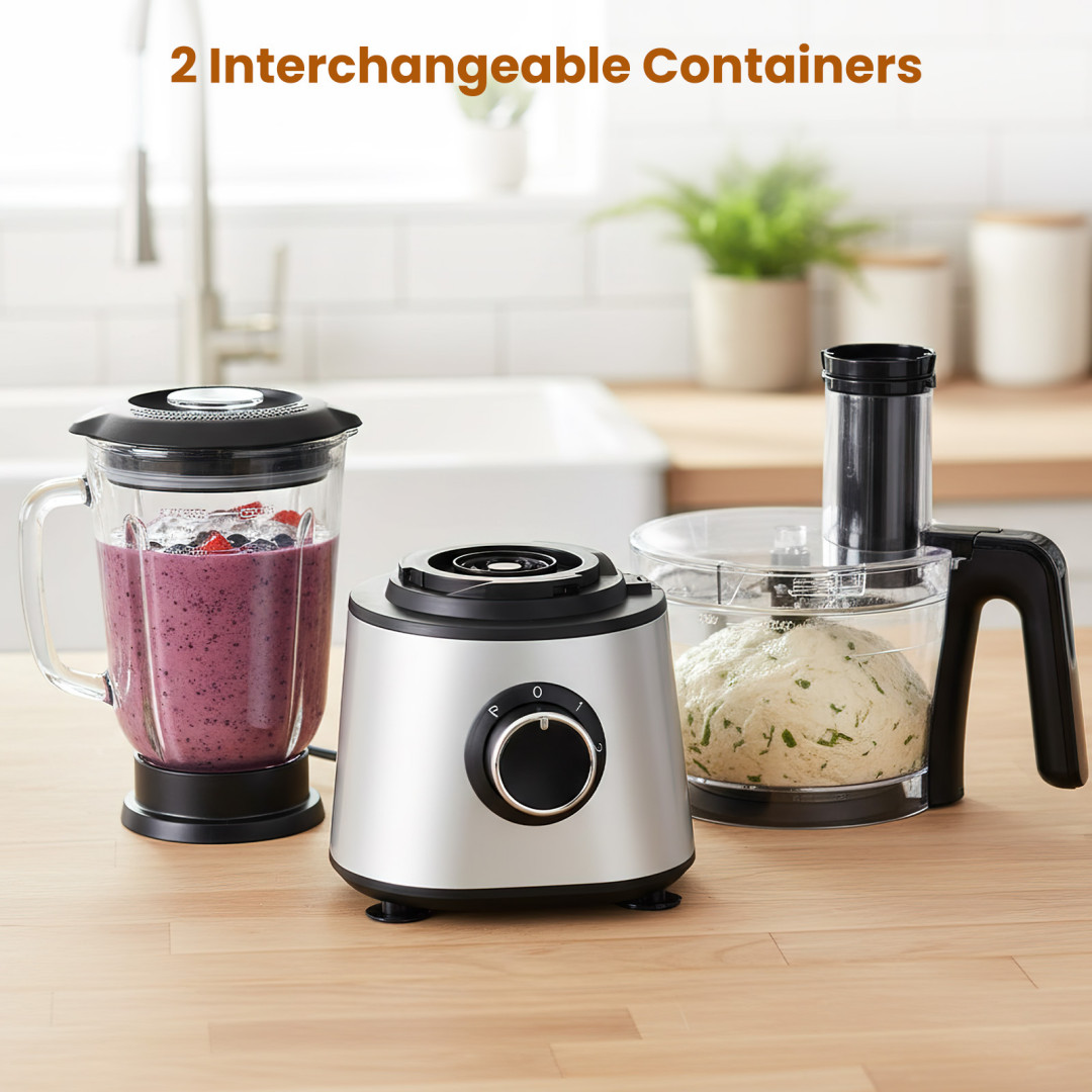 300W Food Processor with 1.5L Glass Jar Blender & Dough Tool 2-Speed Chopper