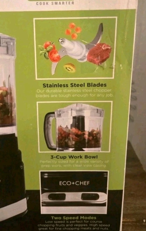 Echo Chef Food Processor 200w Chop/Grind 2 Speed 3 Cup Stainless Steel blades