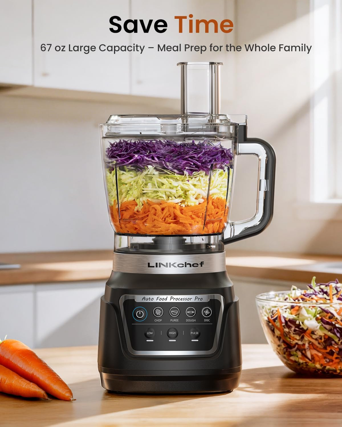 Linkchef Food Processor 68 Oz, 700W Electric Vegetable Chopper with 4 Functions