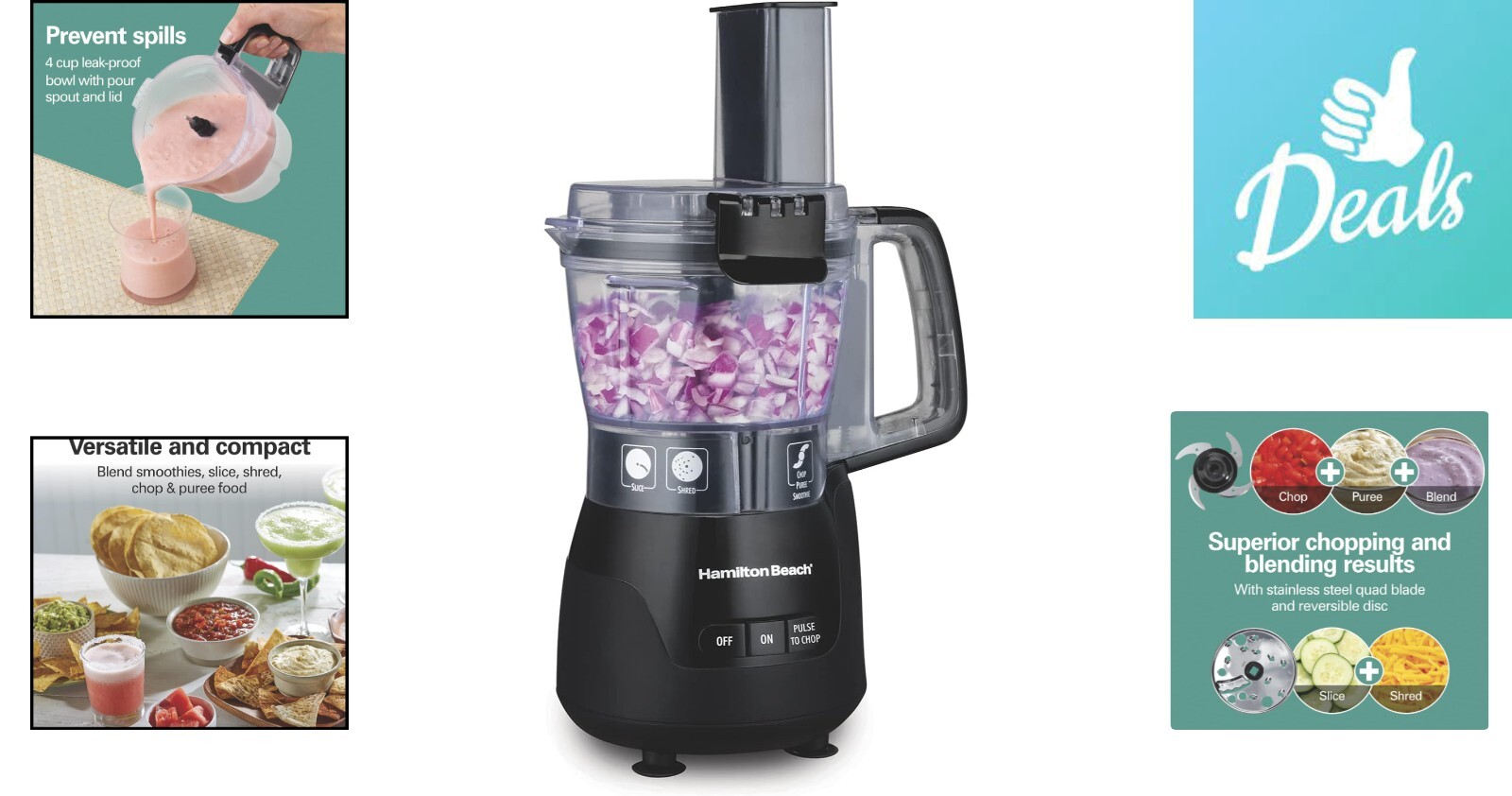 Versatile & Compact 4-Cup Food Processor – Slicing, Shredding, Puree – 250 Watts