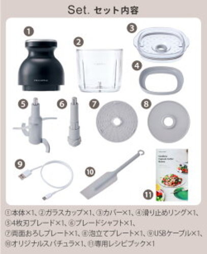 Recolte RCP-7 Capsule Cutter Bonne Cordless 8-in-1 Food Processor Cream White