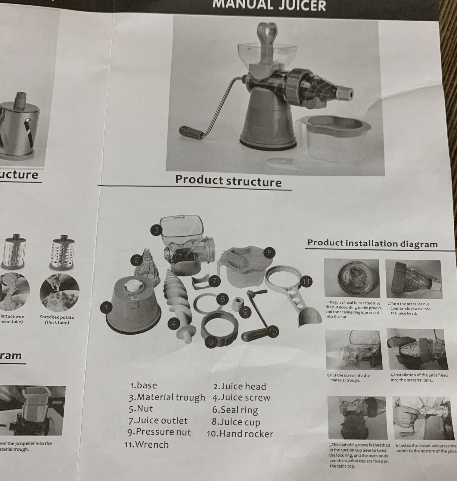 3-in-1 Manual Rotary Food Processor – Juicer, Grinder, Slicer, Shredder, Grater