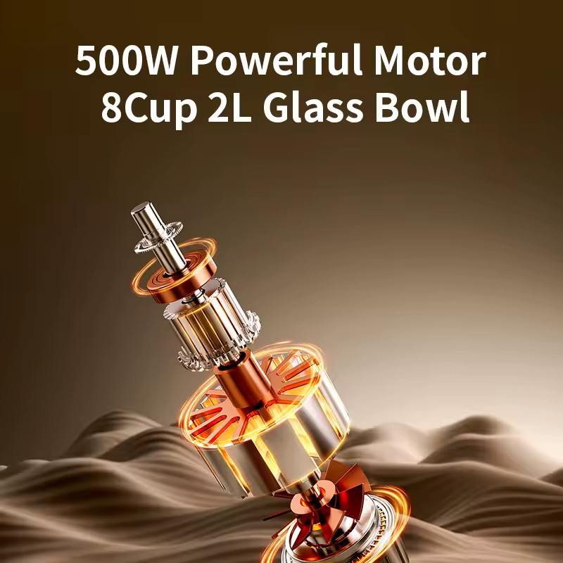 120V US Food Processor 350W Meat Grinder 2L Glass Bowl 3-Speed 2 Bi-Level Blades