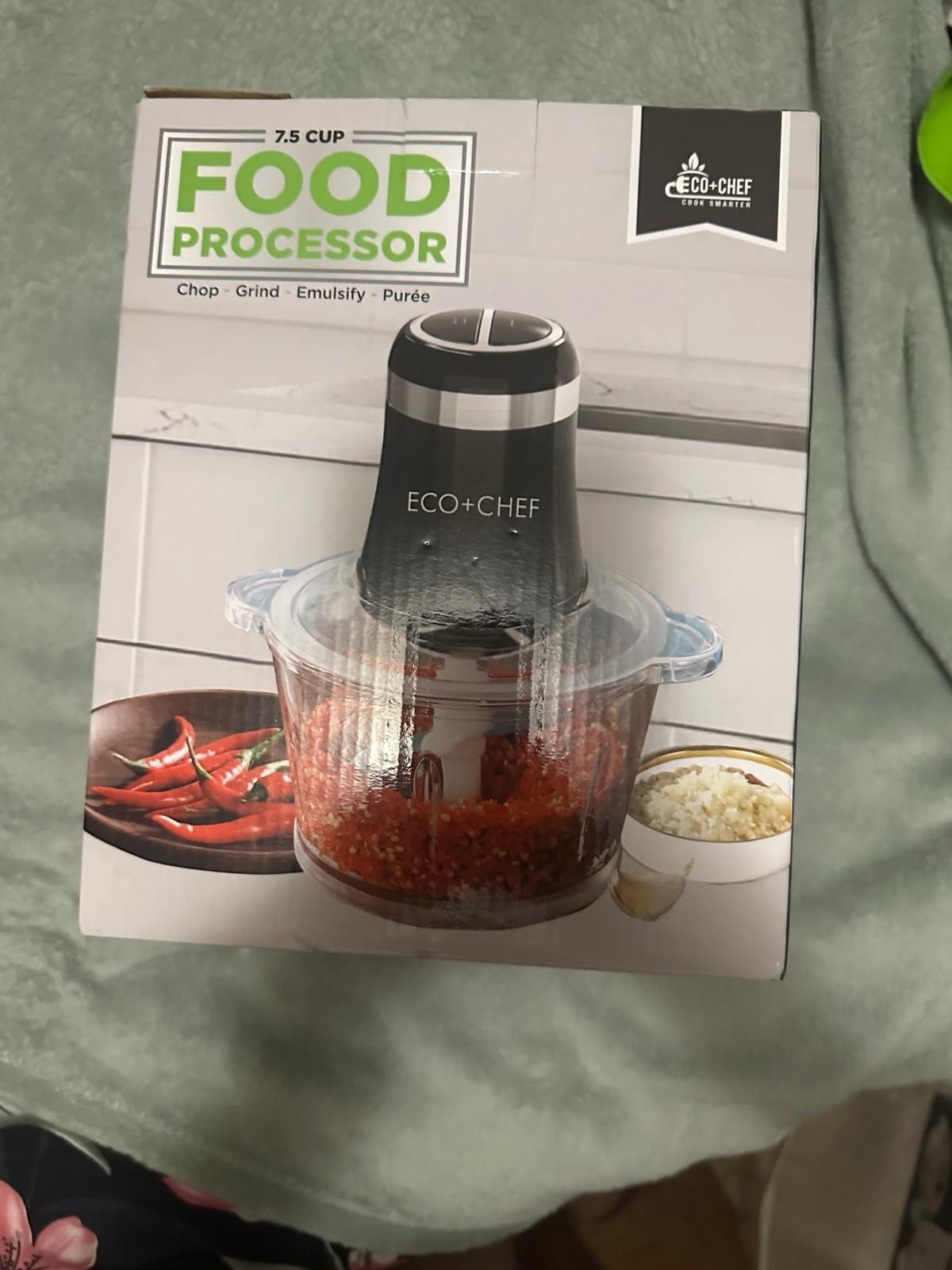 ECO + CHEF 7.5 CUP FOOD PROCESSOR Grind, Chop, Emulsify, And Purée. Glass Bowl