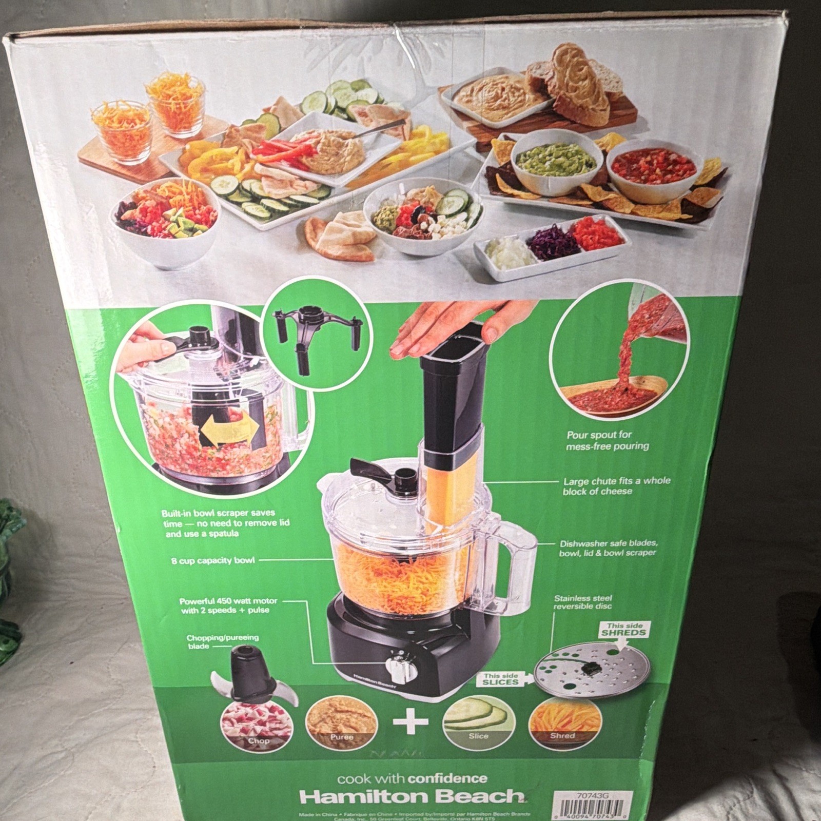 Hamilton Beach 70743G 8-Cup 450W Food Processor Black Pulse Slice Shred #1925