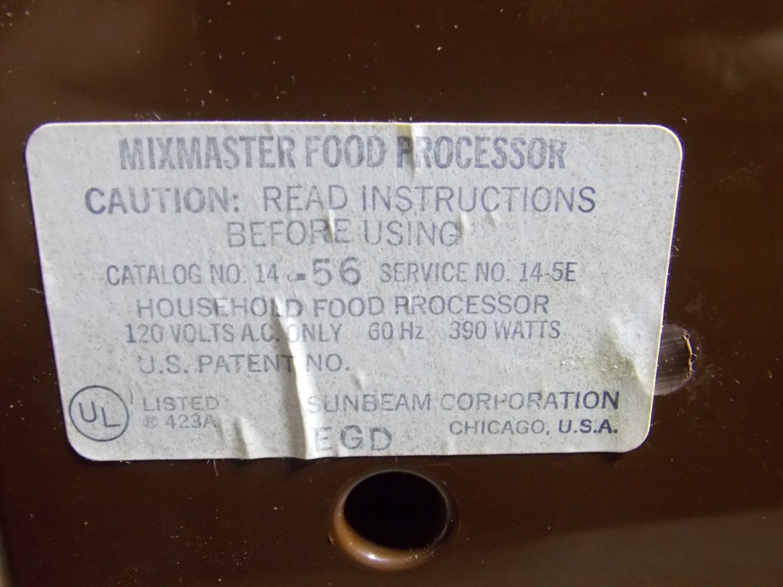 Sunbeam Mixmaster Le Chef Food Processor 14-56 Lid Replacement top Cover 2 1/2qt