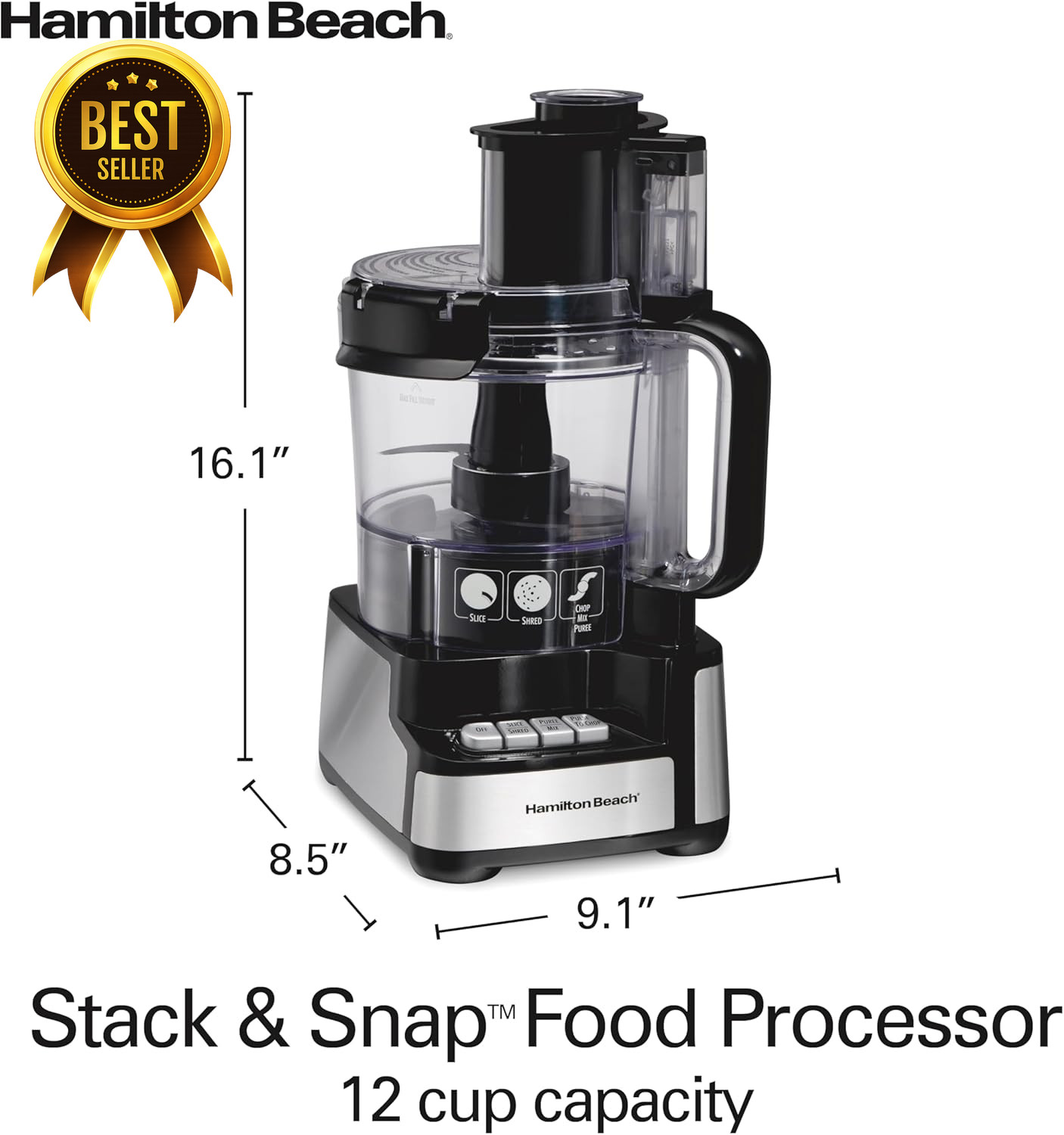 12 Cup Food Processor 450W Stack Snap Chopper Stainless Steel Blades Black