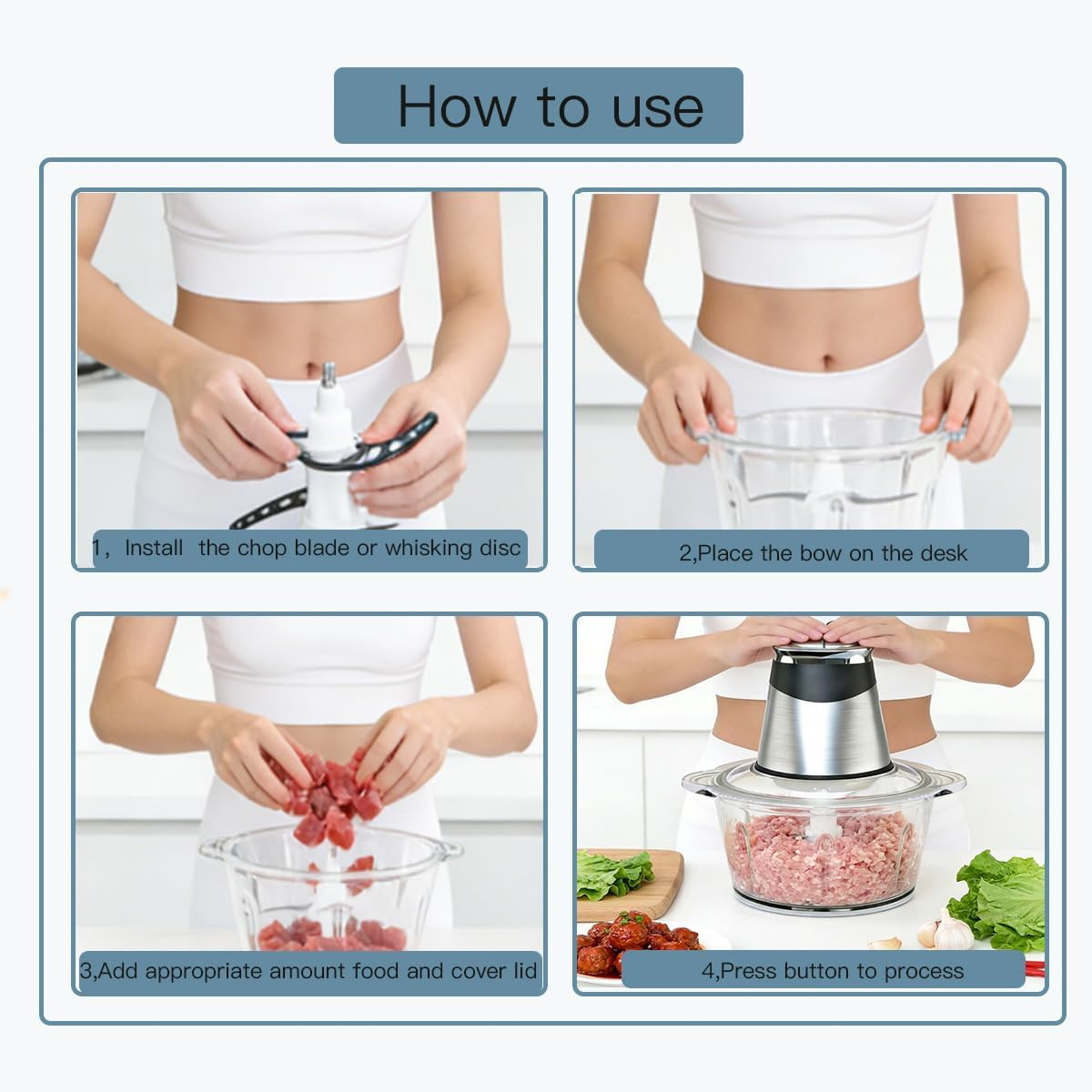 Electric Food Processor, 800W Meat Grinder & Vegetable Chopper – 2 Bowls (3L Sta