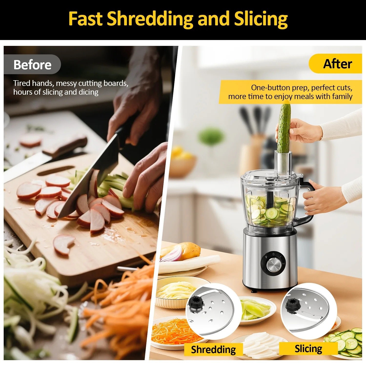 6-in-1 Food Processor, 10 Cup 1000W Electric Vegetable Chopper, Multifunc
