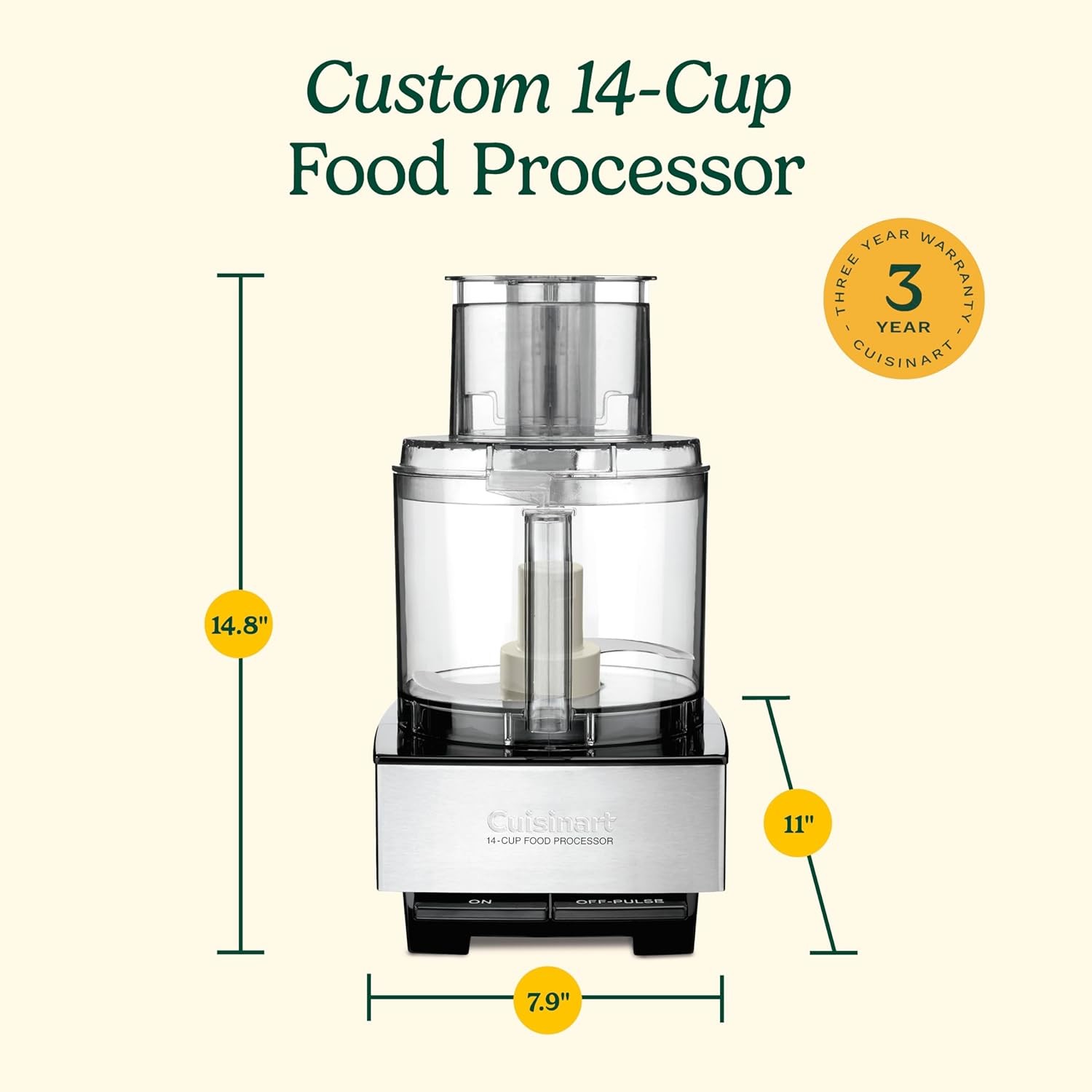 14-Cup Food Processor 720W Motor Mincing Dicing Shredding Puree Dough Kneading