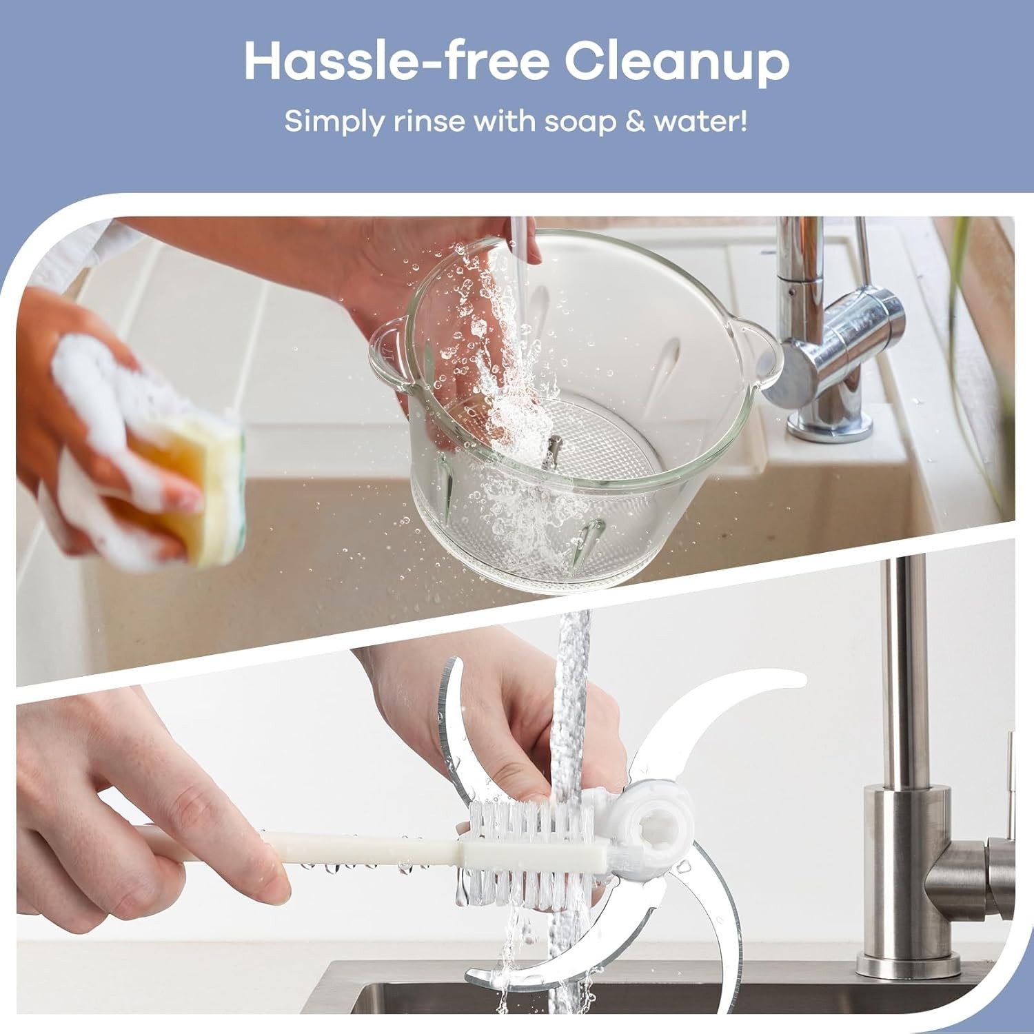 450W Food Processor with Smart Features: 2-Speed Chopper & Overheat Protection