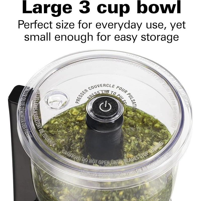 3 Cup Food Chopper Stack Press Design Durable Blades Easy Clean Dishwasher Safe