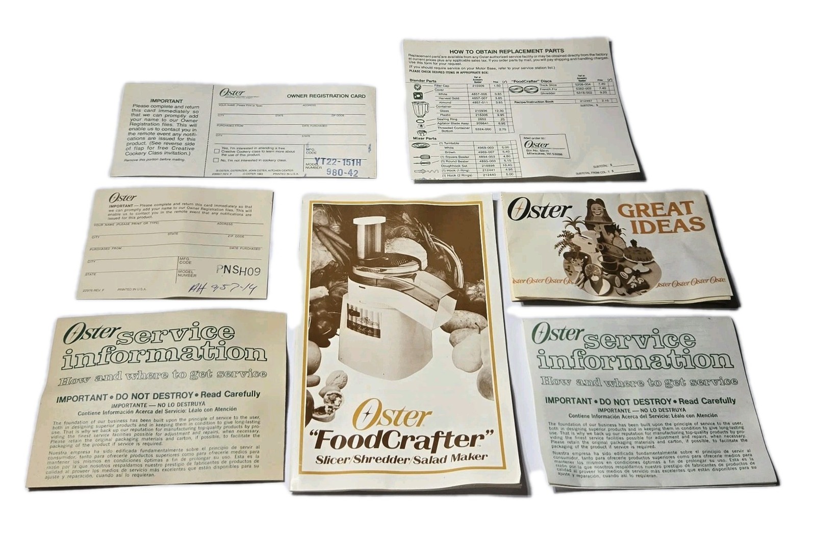 VINTAGE Oster Foodcrafter Slicer Shredder Salad Maker Instruction Manual 1980