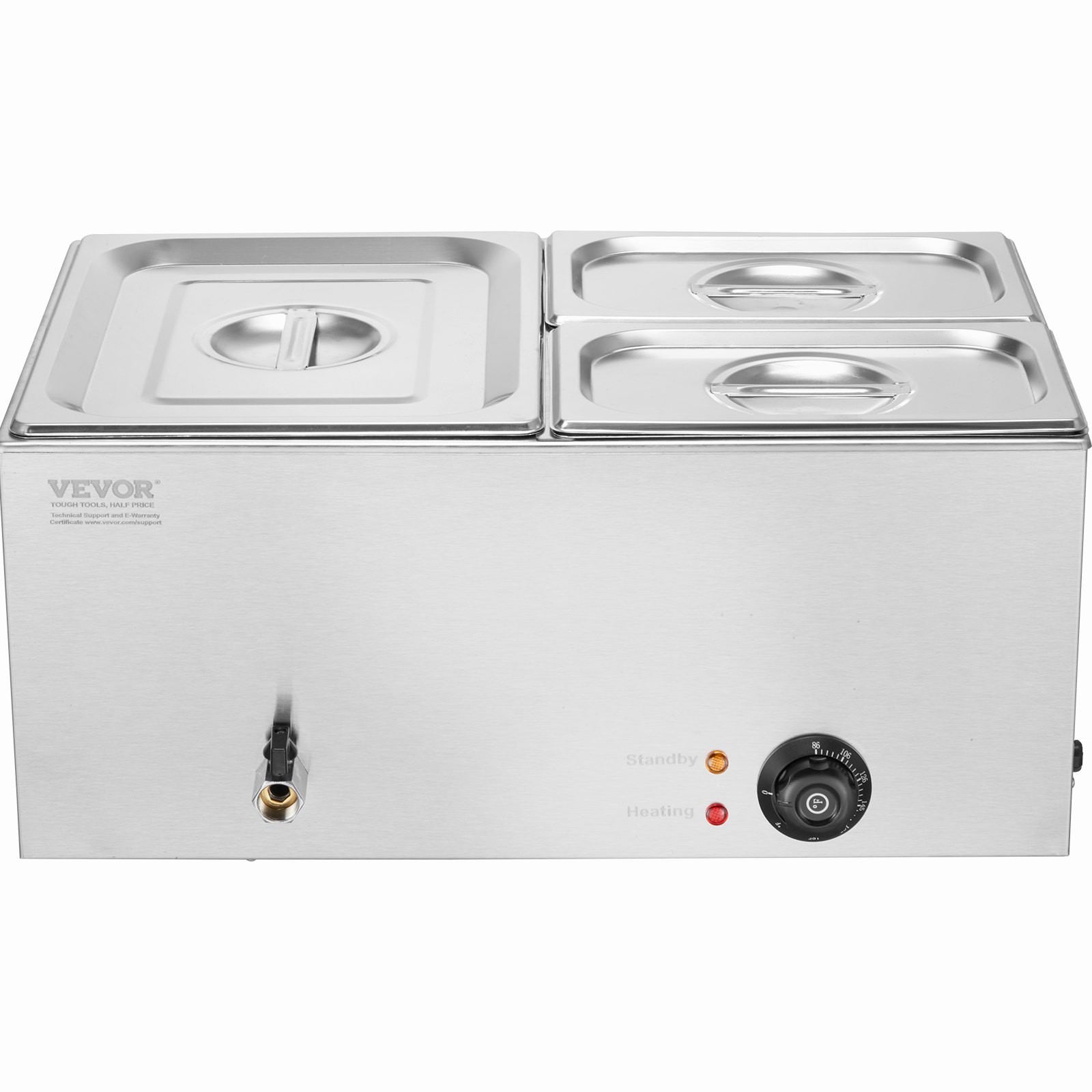 24QT Commercial Food Warmer, 3-Pan Electric Steam Table, 1200W Professional Coun
