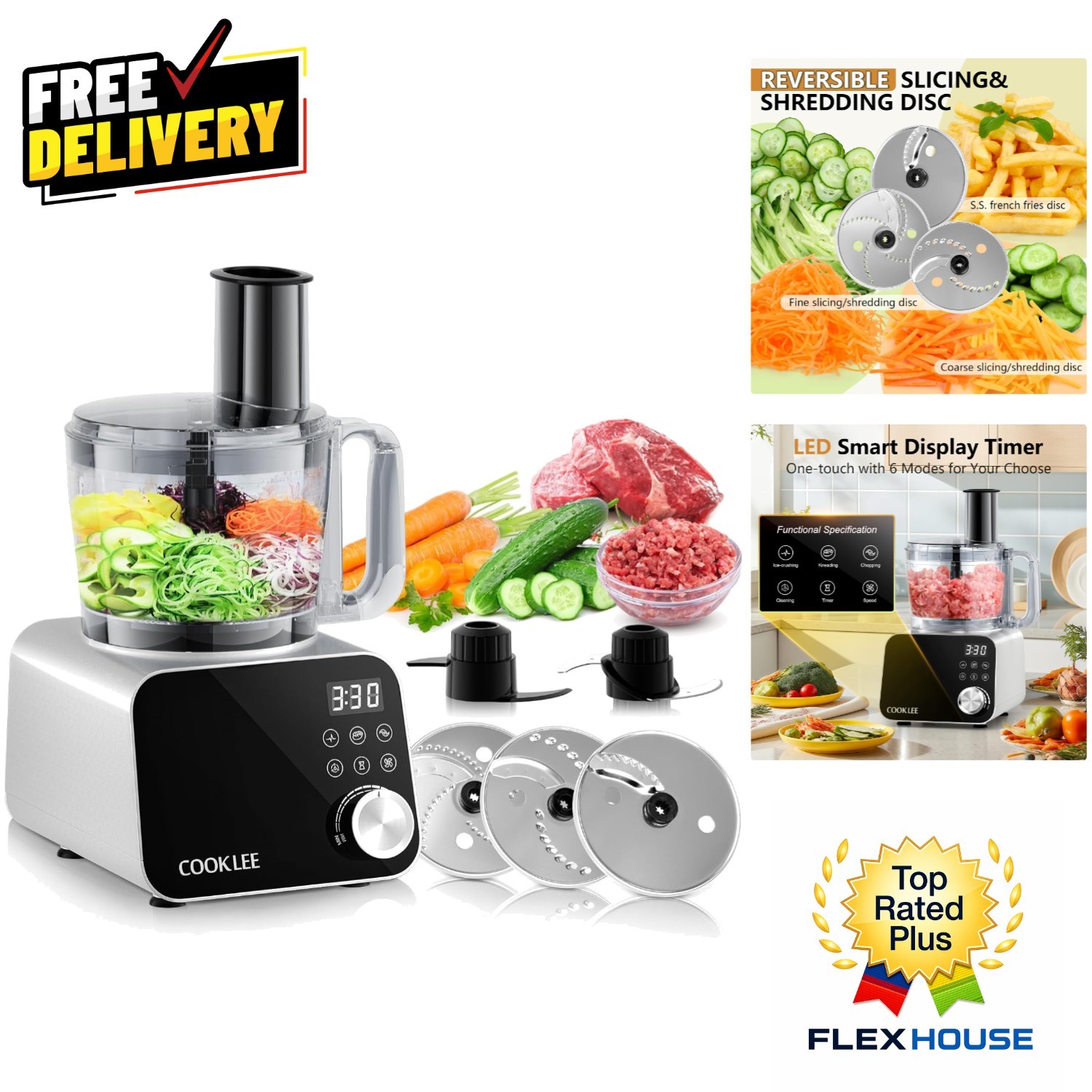 12-Cup Electric Food Processor: 600 Watts with Safety Lock & Touchpad Controls