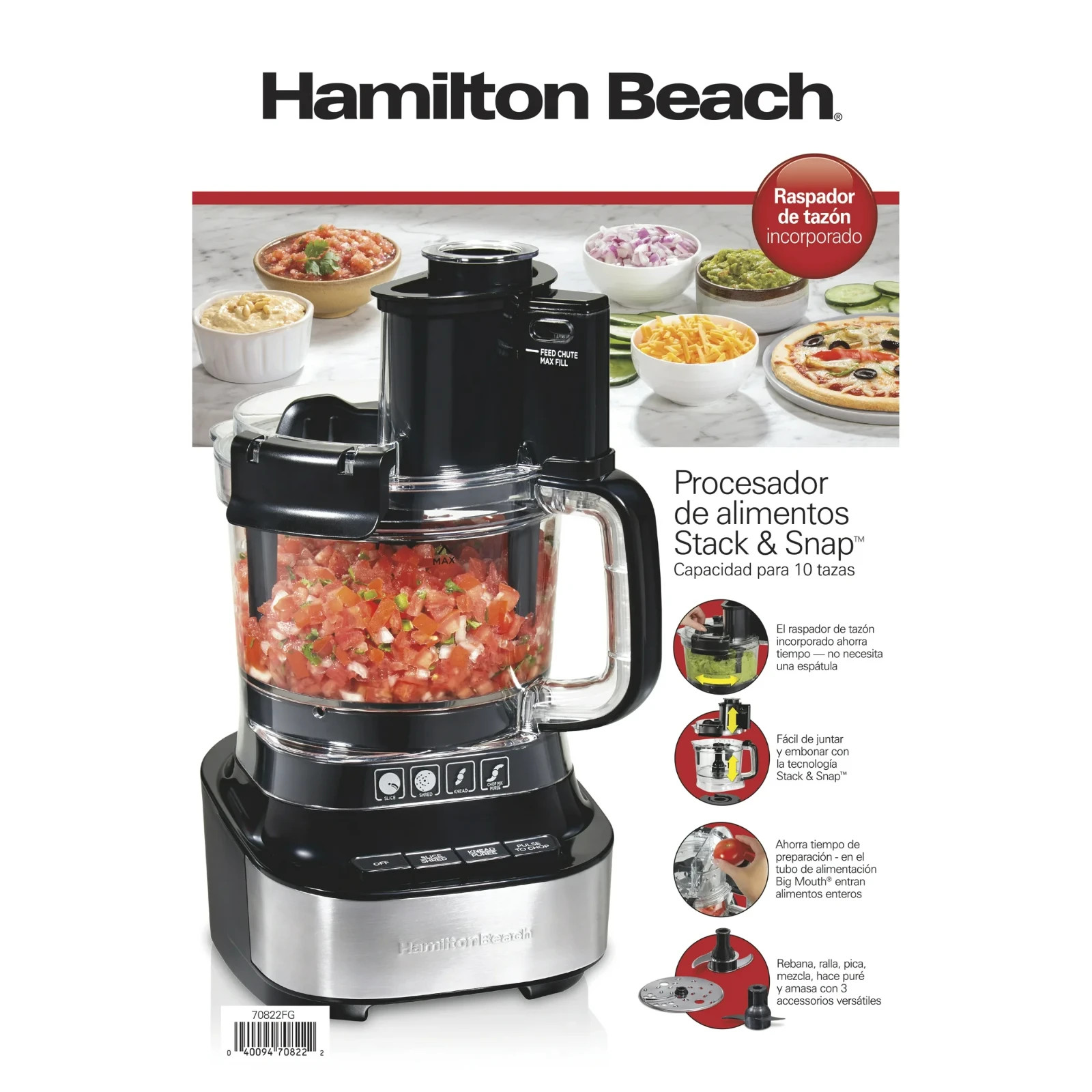 Hamilton Beach Stack & Snap Food Processor with Bowl Scraper, 10 Cup Capacity, B