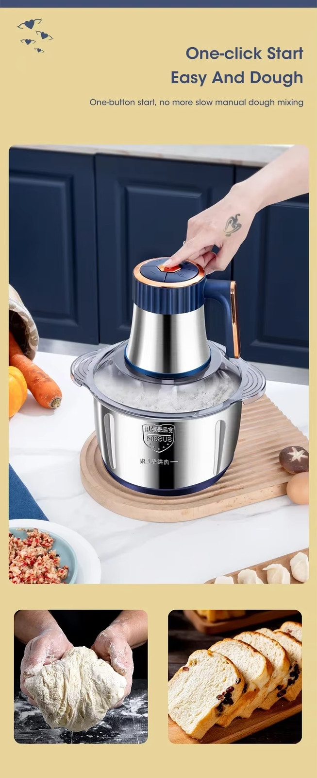 Stainless Steel Electric Meat Grinder Multifunctional Food Chopper Vegetable Sli