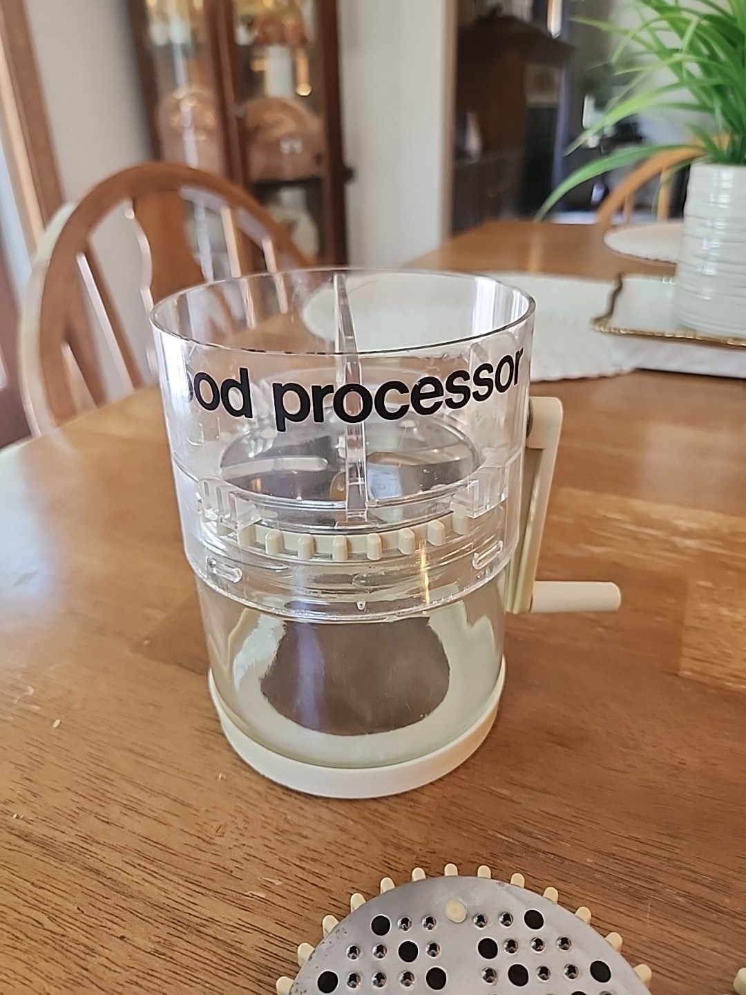 Gemco Hand Crank Food Processor Grater 3 Blades Glass Base
