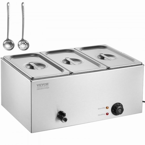 3-Pan Commercial Food Warmer, 17.4QT Electric Steam Table, 1200W Professional Co