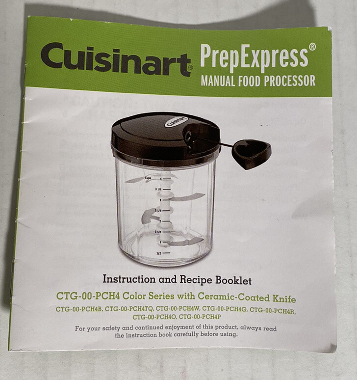 Cuisinart Manual Food Processor Prep Express CTG 00 PCH4 Recipe Booklet Black