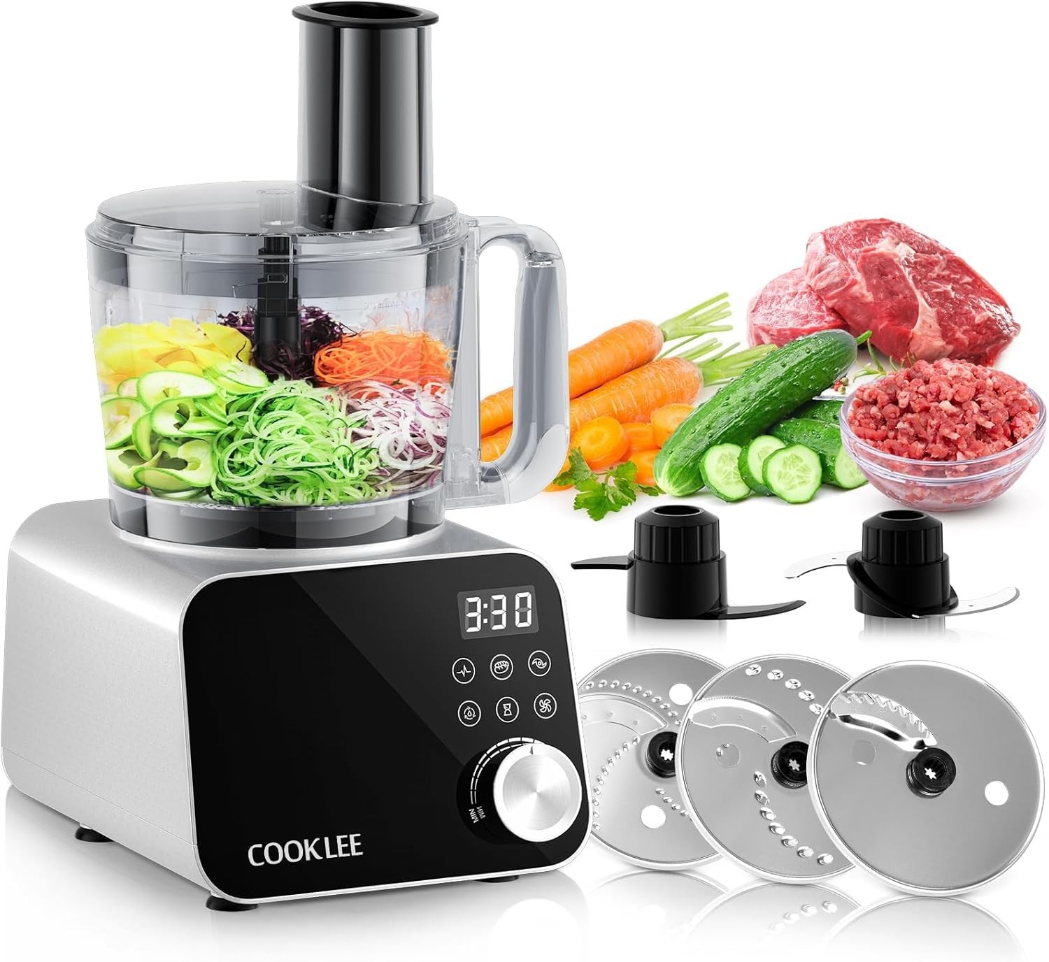 12-Cup Electric Food Processor: 600 Watts with Safety Lock & Touchpad Controls