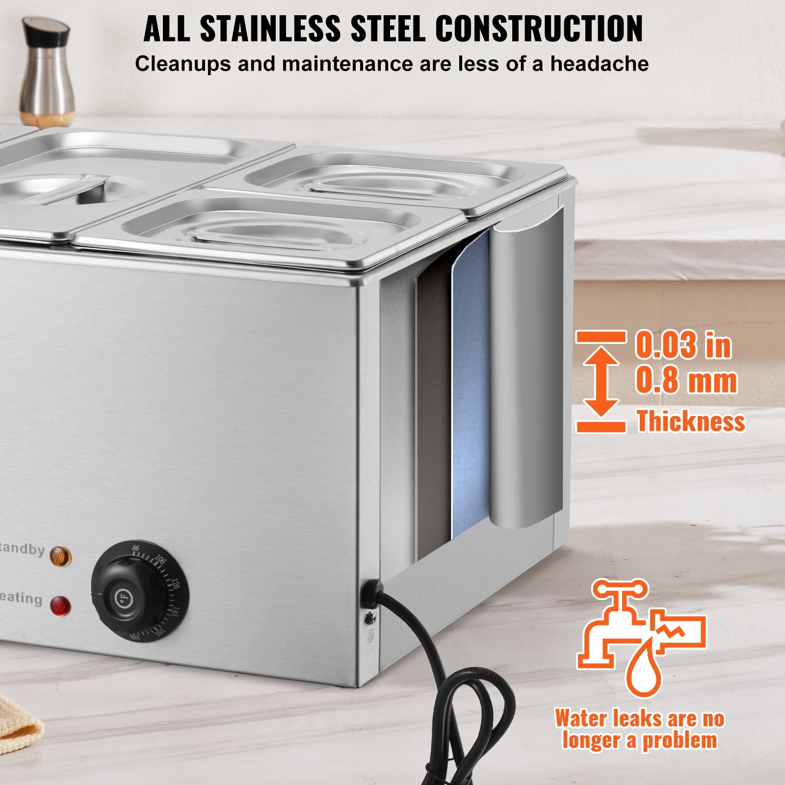 4-Pan Commercial Food Warmer, 16.4QT Electric Steam Table, 1200W Professional Co
