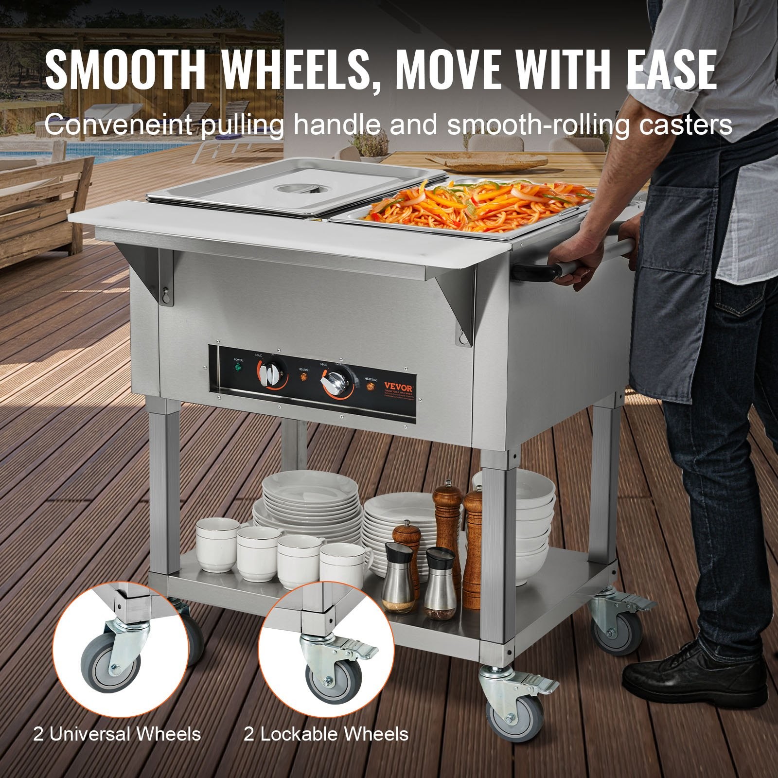 2-Pan Commercial Food Warmer, 2 x 20.6QT Electric Steam Table, 1000W Professiona
