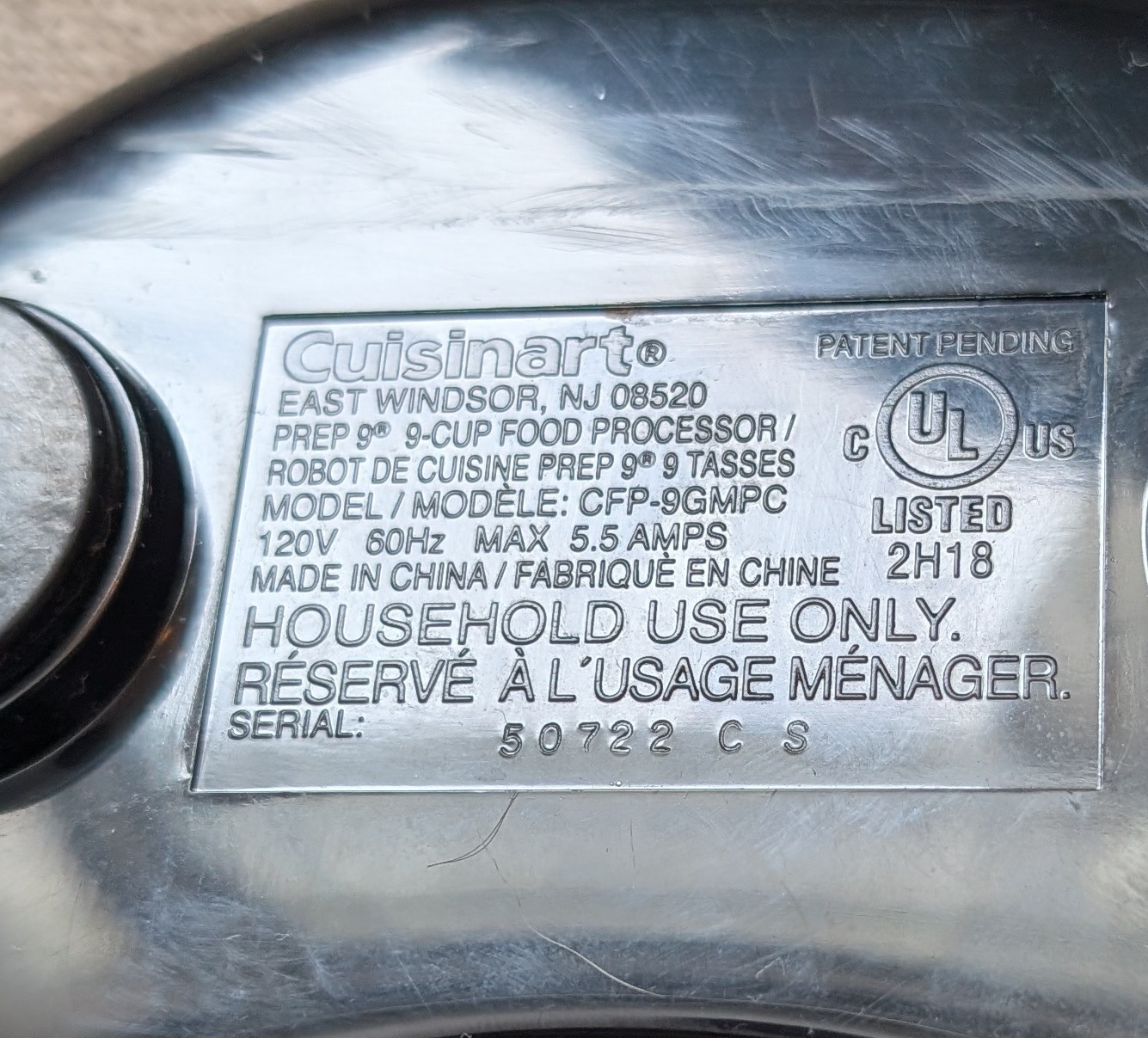 Cuisinart Prep 9 Motor Base CFP-9GMPC – Gunmetal – Tested & Working