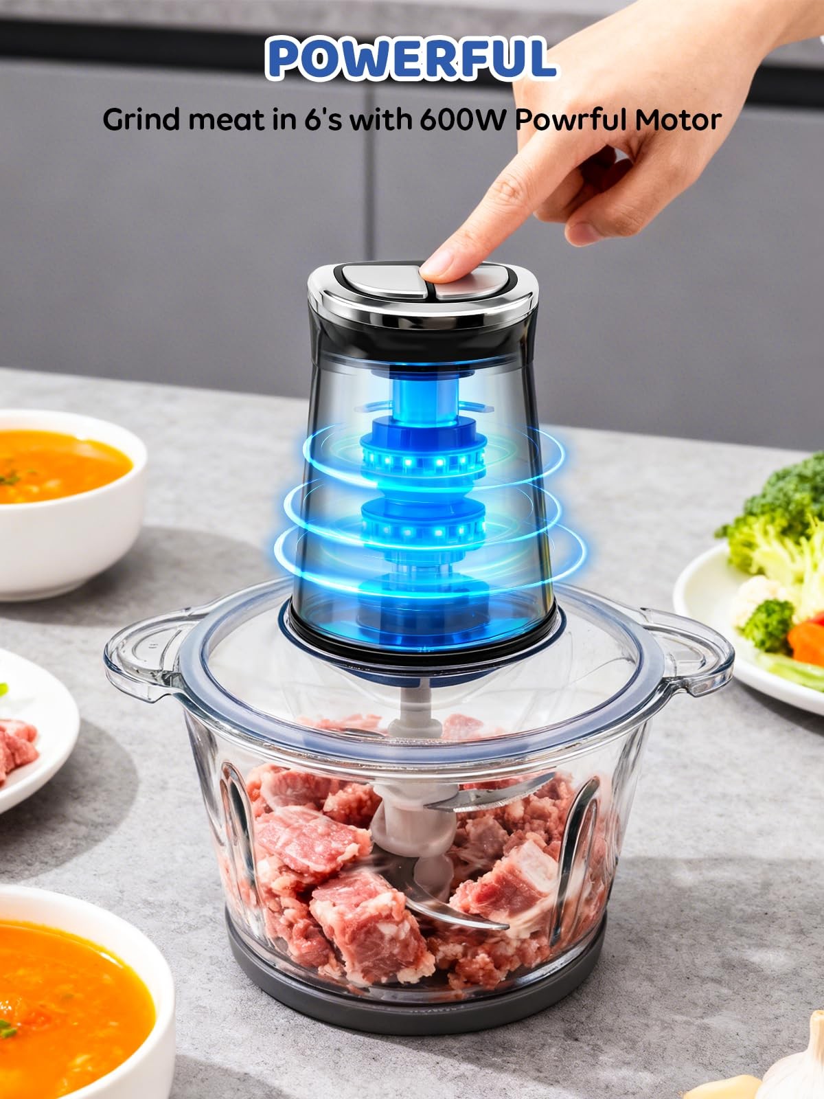 IRIITCH Food Processor with Timer, 800W Chopper with 2 Bowls (12-cups Glass B…