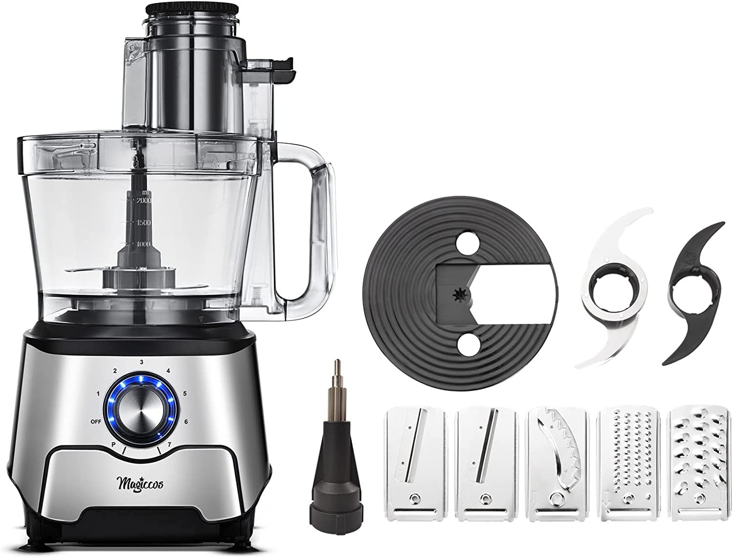 14 Cup Food Processor – 1000W Motor, Storage Drawer for Blades, 7 Speeds, XL Bow
